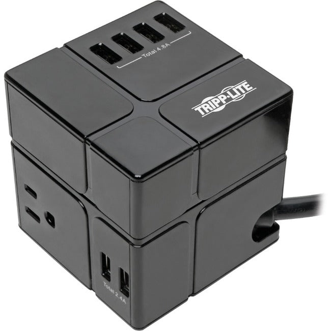 Tripp Lite Surge Protector Power Cube 3-Outlet 6 USB-A 7.2A 6ft Cord Black