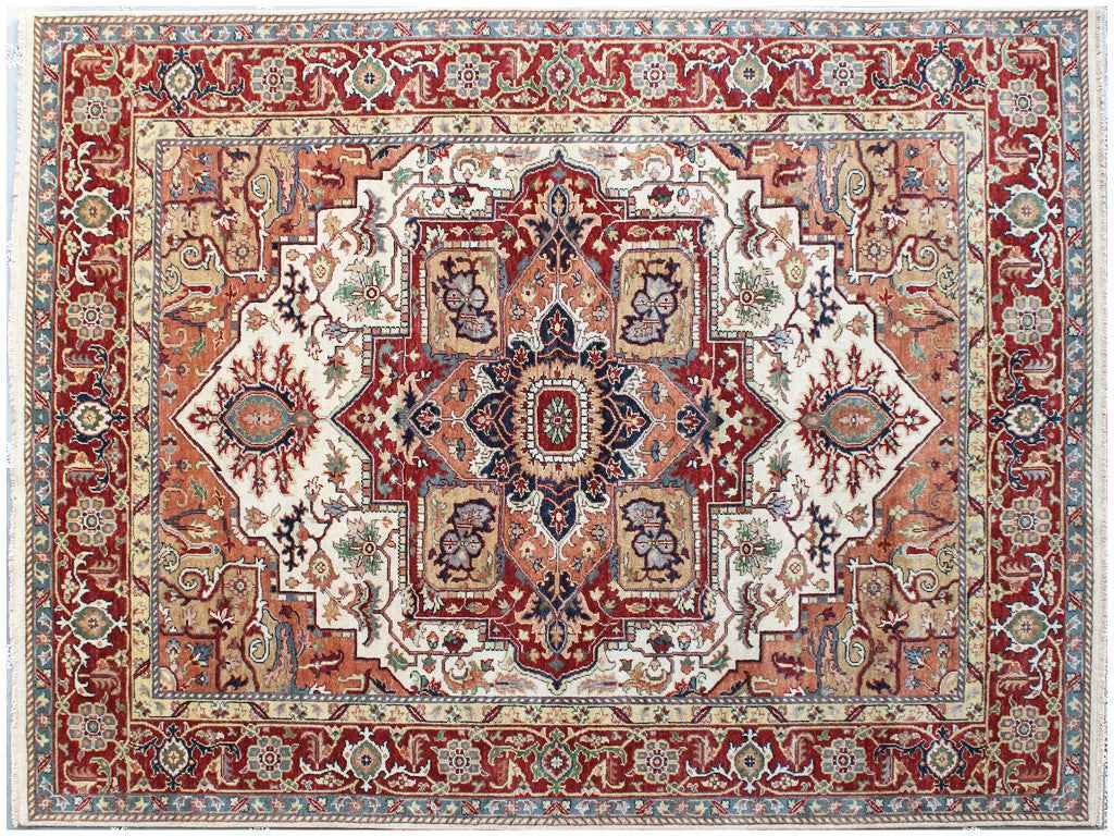 8' x 10' Rust and Gray Oriental Hand Knotted Area Rug With Fringe