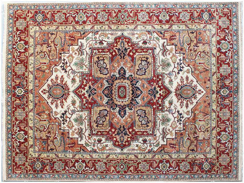 8' x 10' Rust and Gray Oriental Hand Knotted Area Rug With Fringe