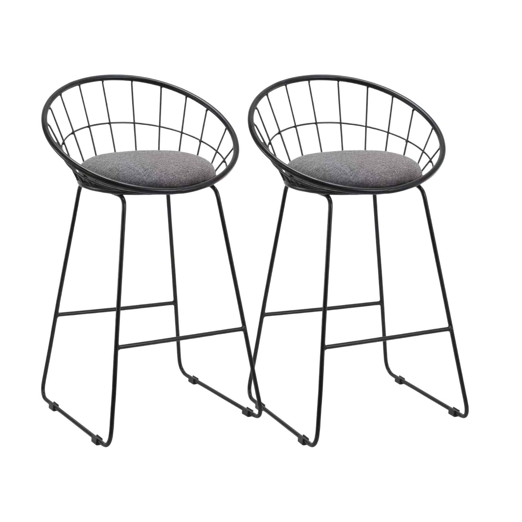 Set of Two 26" Gray and Black Fabric and Metal Low Back Counter Height Bar Chairs