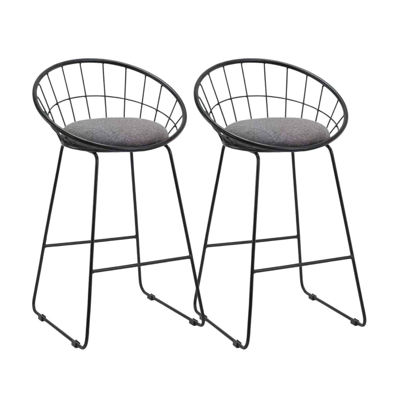 Set of Two 26" Gray and Black Fabric and Metal Low Back Counter Height Bar Chairs