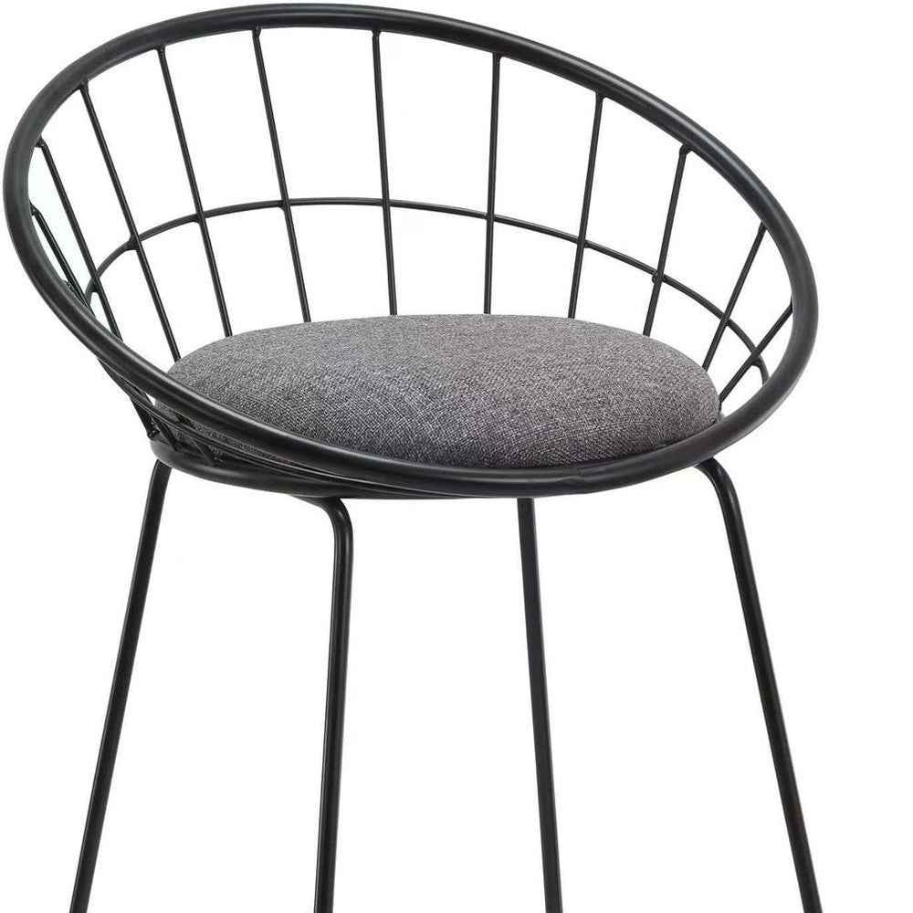 Set of Two 26" Gray and Black Fabric and Metal Low Back Counter Height Bar Chairs
