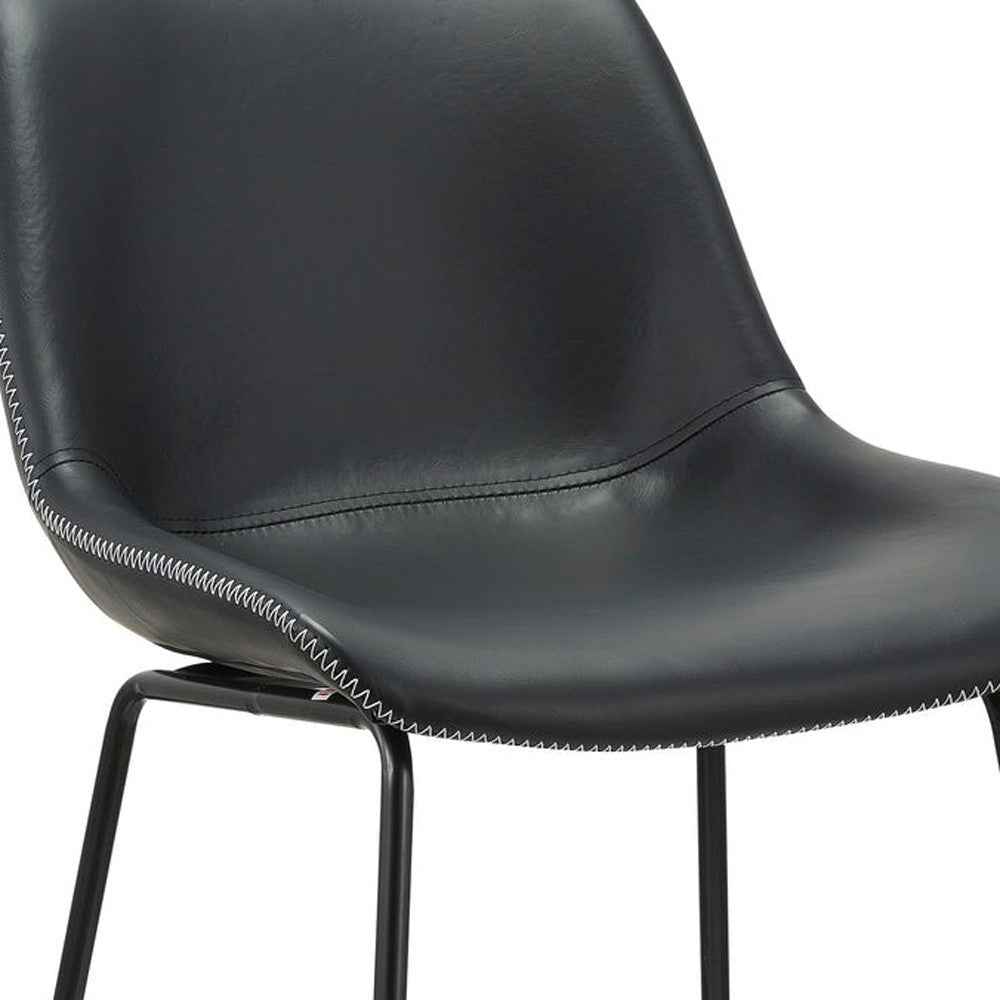 Set of Two Black Faux Leather and Metal Low Back Counter Height Bar Chairs