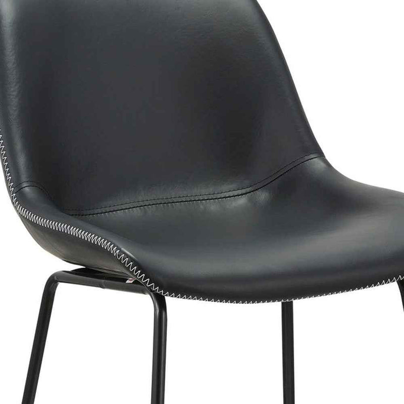 Set of Two Black Faux Leather and Metal Low Back Counter Height Bar Chairs