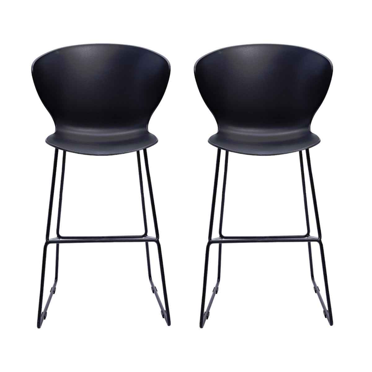 Set of Two 30" Black Heavy Duty Plastic and Metal Low Back Bar Height Bar Chairs