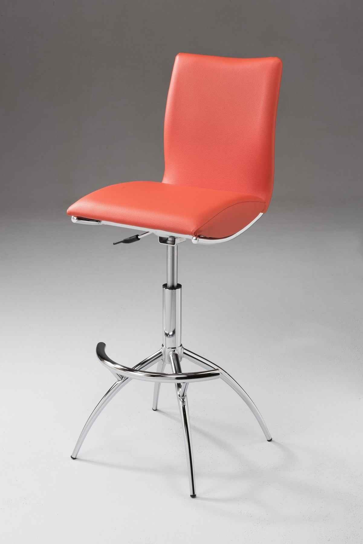 Set of Two Orange and Silver Faux Leather and Metal Low Back Adjustable Height Bar Chairs