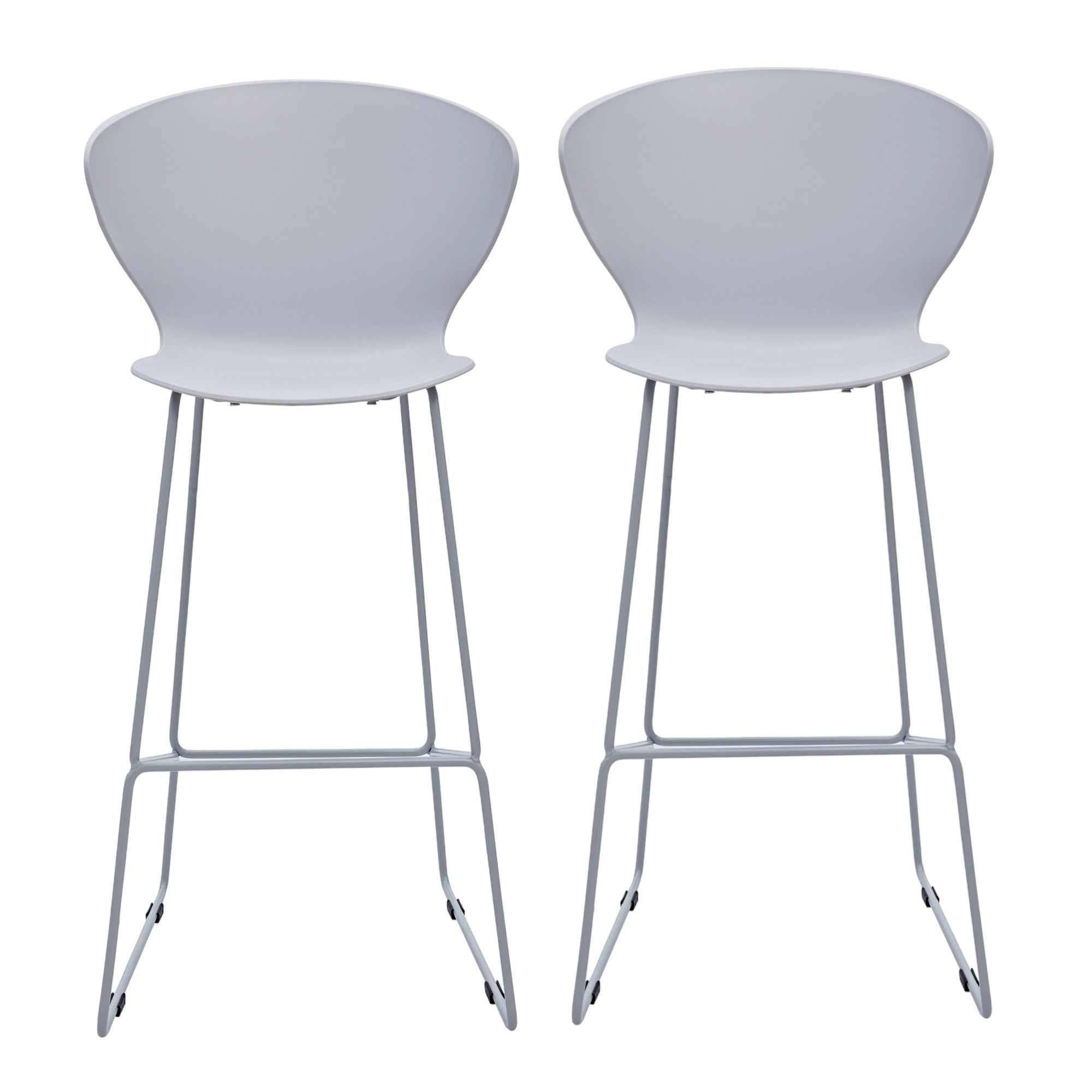 Set of Two 30" Gray Heavy Duty Plastic and Metal Low Back Bar Height Bar Chairs