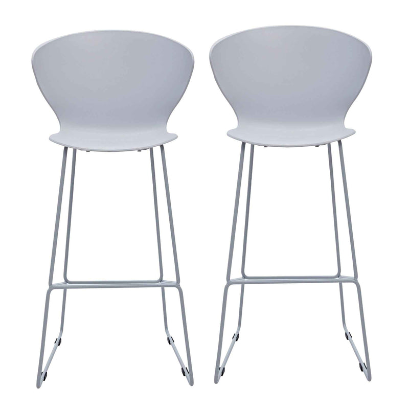 Set of Two 30" Gray Heavy Duty Plastic and Metal Low Back Bar Height Bar Chairs