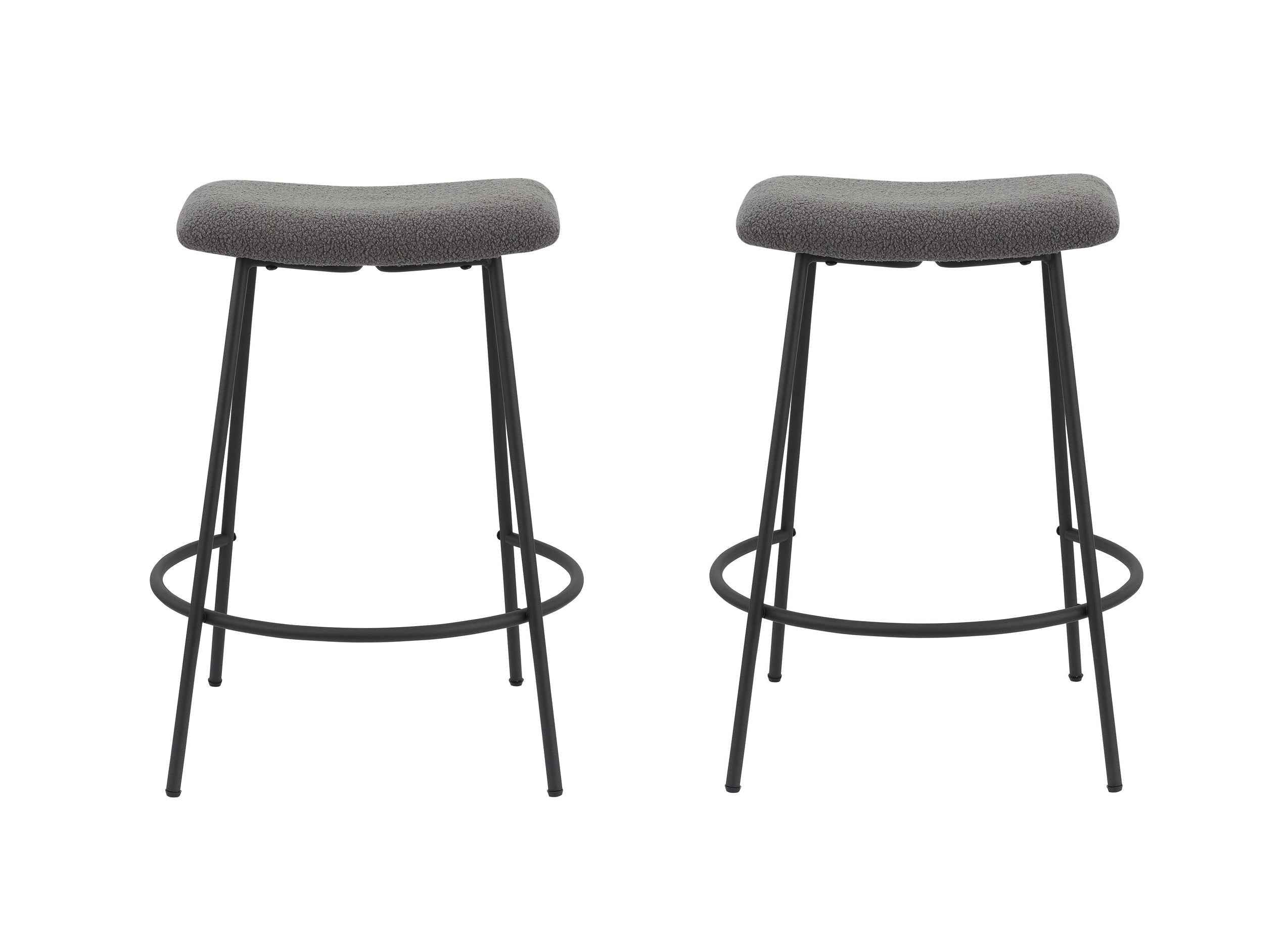 Set of Two 26" Gray and Black Fabric and Metal Backless Counter Height Bar Chairs