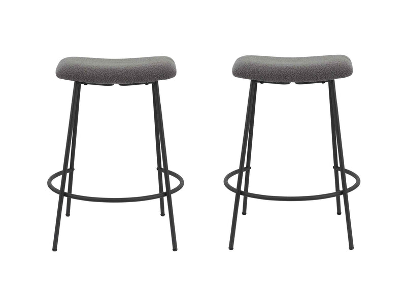 Set of Two 26" Gray and Black Fabric and Metal Backless Counter Height Bar Chairs