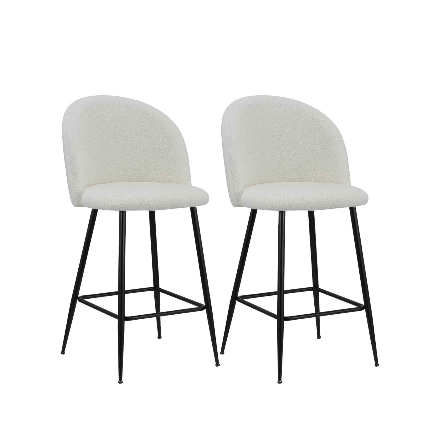 Set of Two 26" White and Black Fabric and Metal Low Back Counter Height Bar Chairs