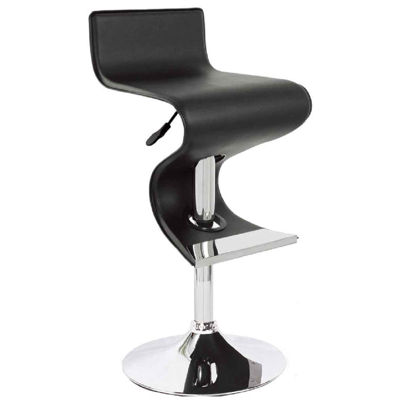Black and Silver Faux Leather and Metal Low Back Adjustable Height Bar Chair
