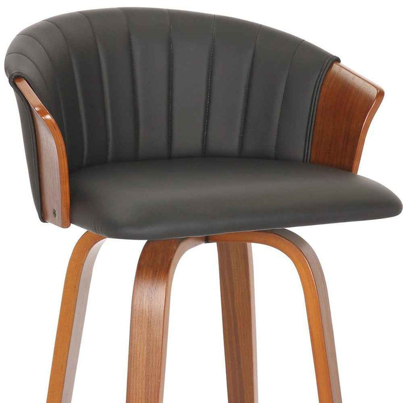 Set of Two 26" Black and Brown Faux Leather and Solid Wood Low Back Counter Height Bar Chairs