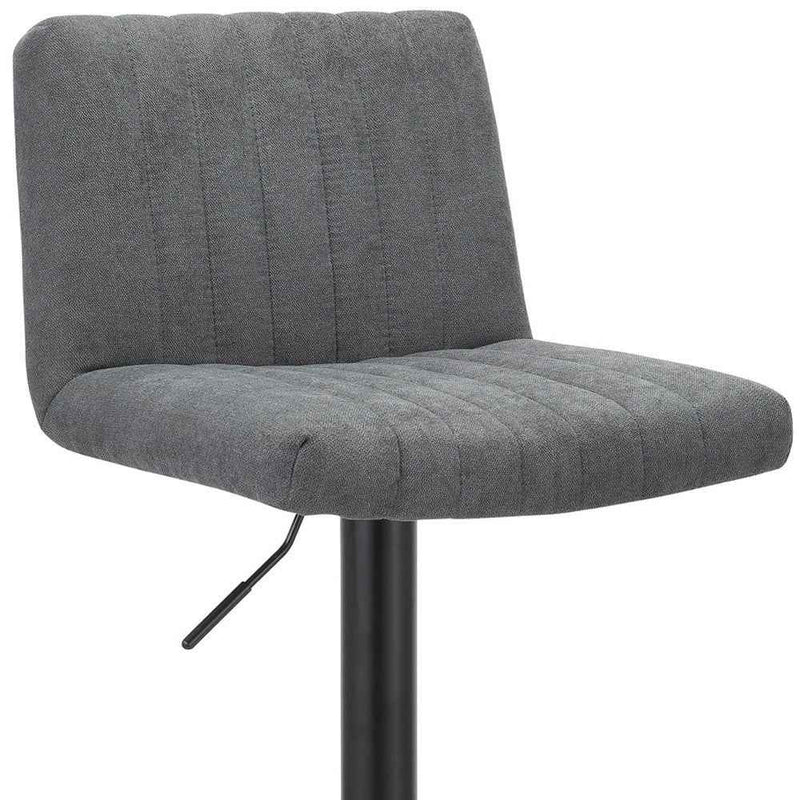 Set of Two Gray and Black Fabric and Metal Low Back Adjustable Height Bar Chairs