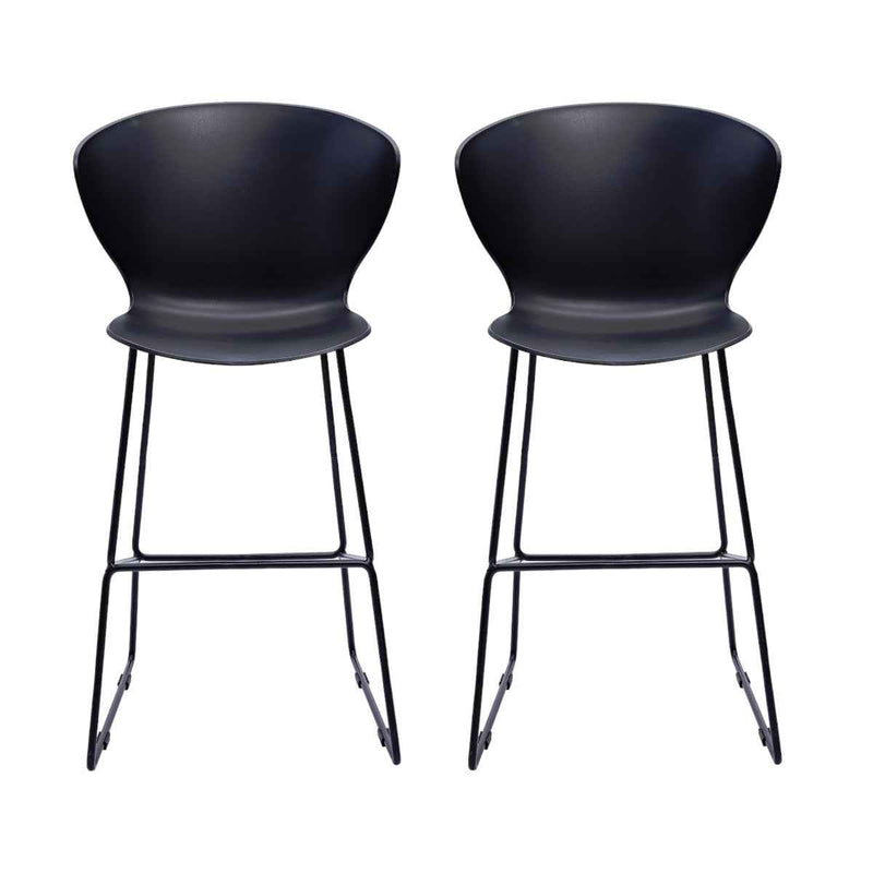 Set of Two 26" Black Heavy Duty Plastic and Metal Low Back Counter Height Bar Chairs