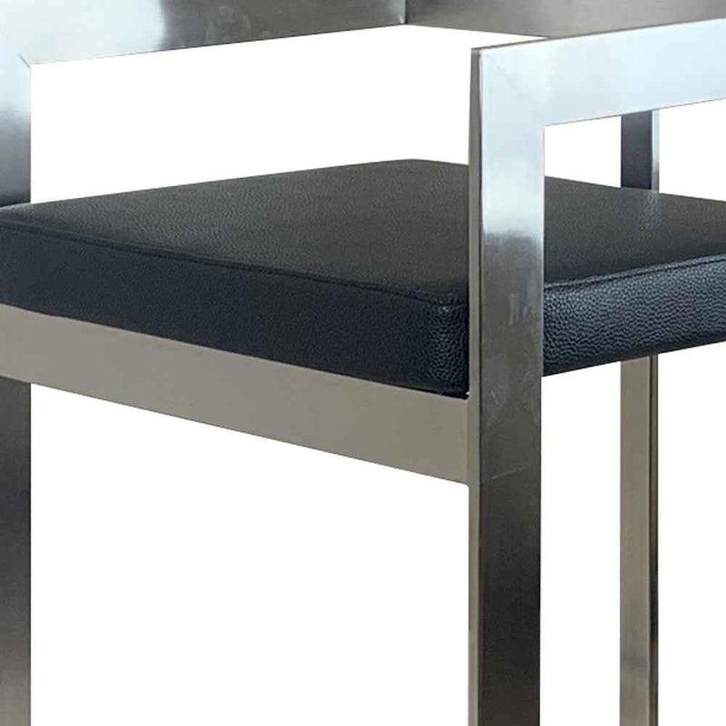 26" Black and Silver Faux Leather and Metal Low Back Counter Height Bar Chair