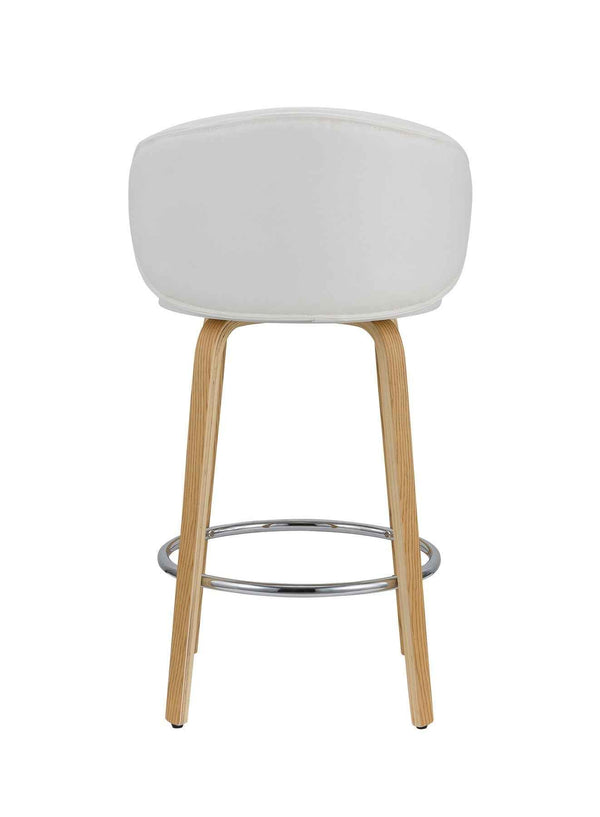 Set of Two 26" White and Brown Faux Leather and Solid Wood Low Back Counter Height Bar Chairs