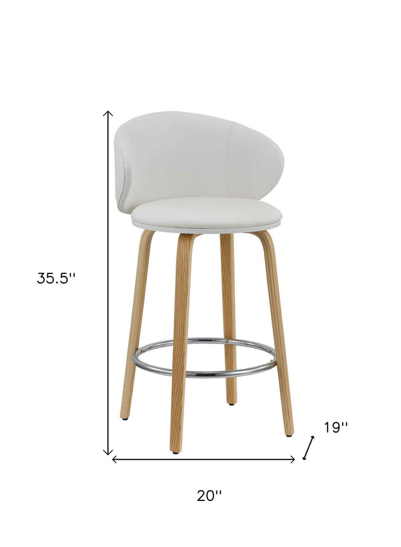 Set of Two 26" White and Brown Faux Leather and Solid Wood Low Back Counter Height Bar Chairs