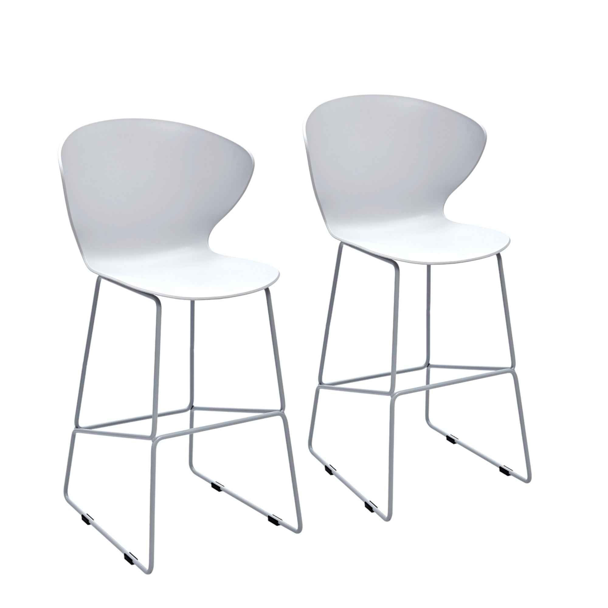 Set of Two 26" White and Silver Heavy Duty Plastic and Metal Low Back Counter Height Bar Chairs