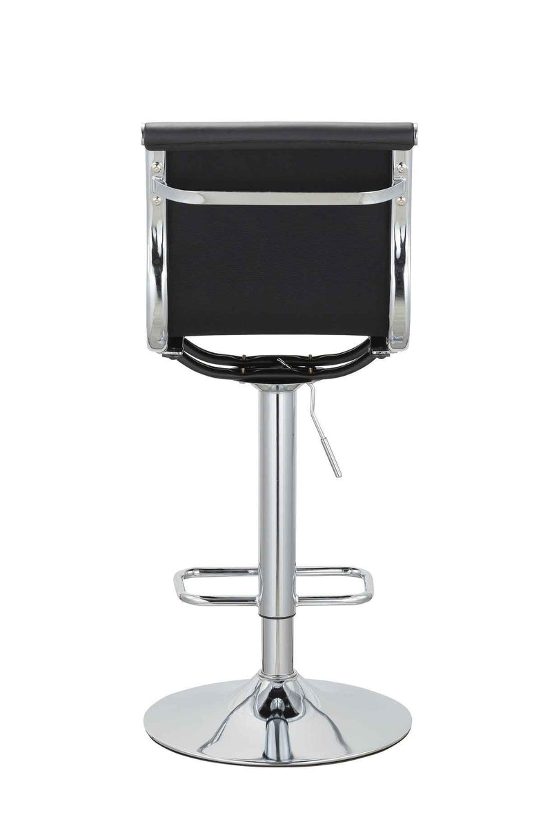 Set of Two Black and Silver Faux Leather and Metal Low Back Adjustable Height Bar Chairs
