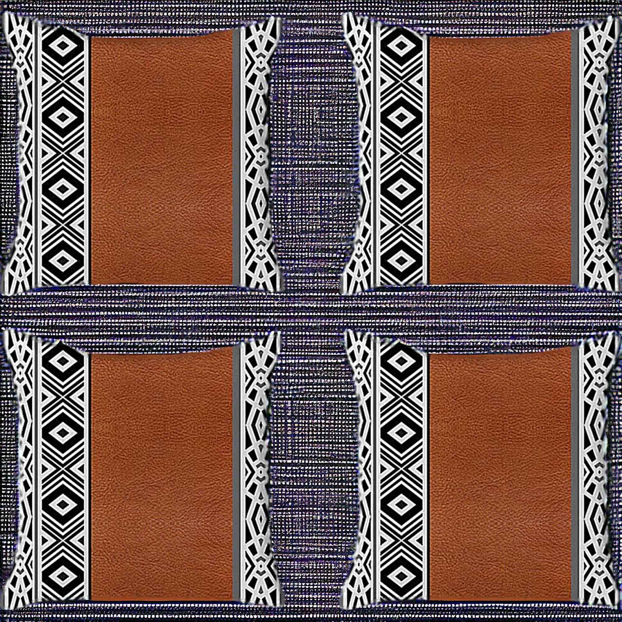 Set Of Four 18" X 18" Brown Faux Leather Geometric Zippered Pillow