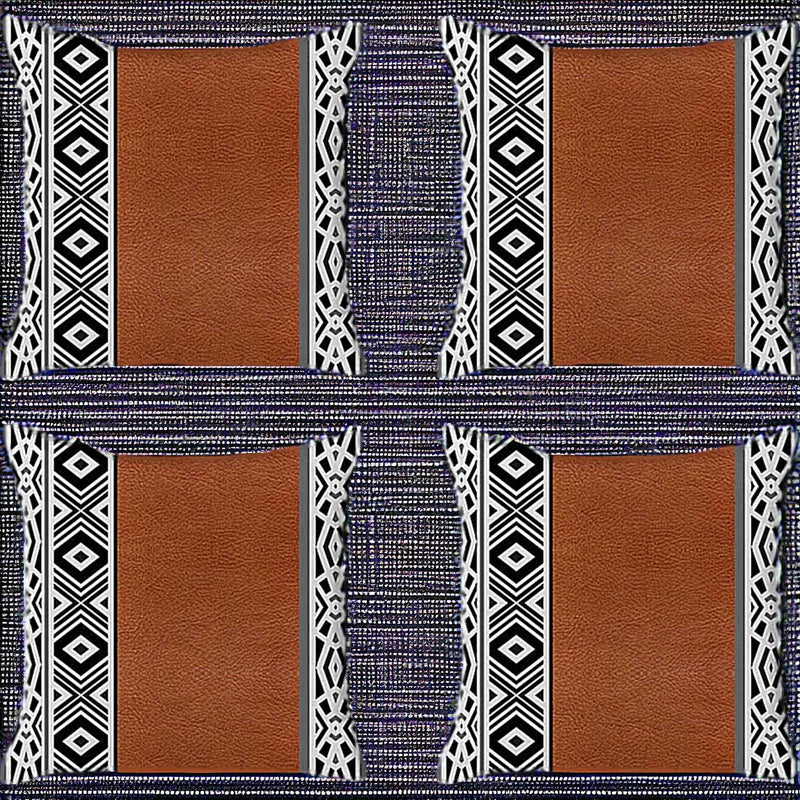 Set Of Four 18" X 18" Brown Faux Leather Geometric Zippered Pillow