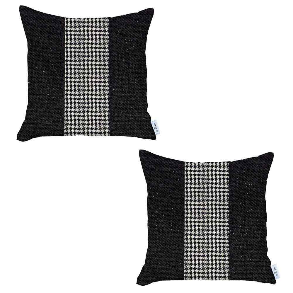 Set Of Two 18" X 18" Black And White Polyester Houndstooth Zippered Pillow