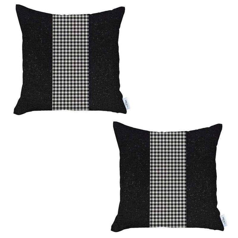 Set Of Two 18" X 18" Black And White Polyester Houndstooth Zippered Pillow