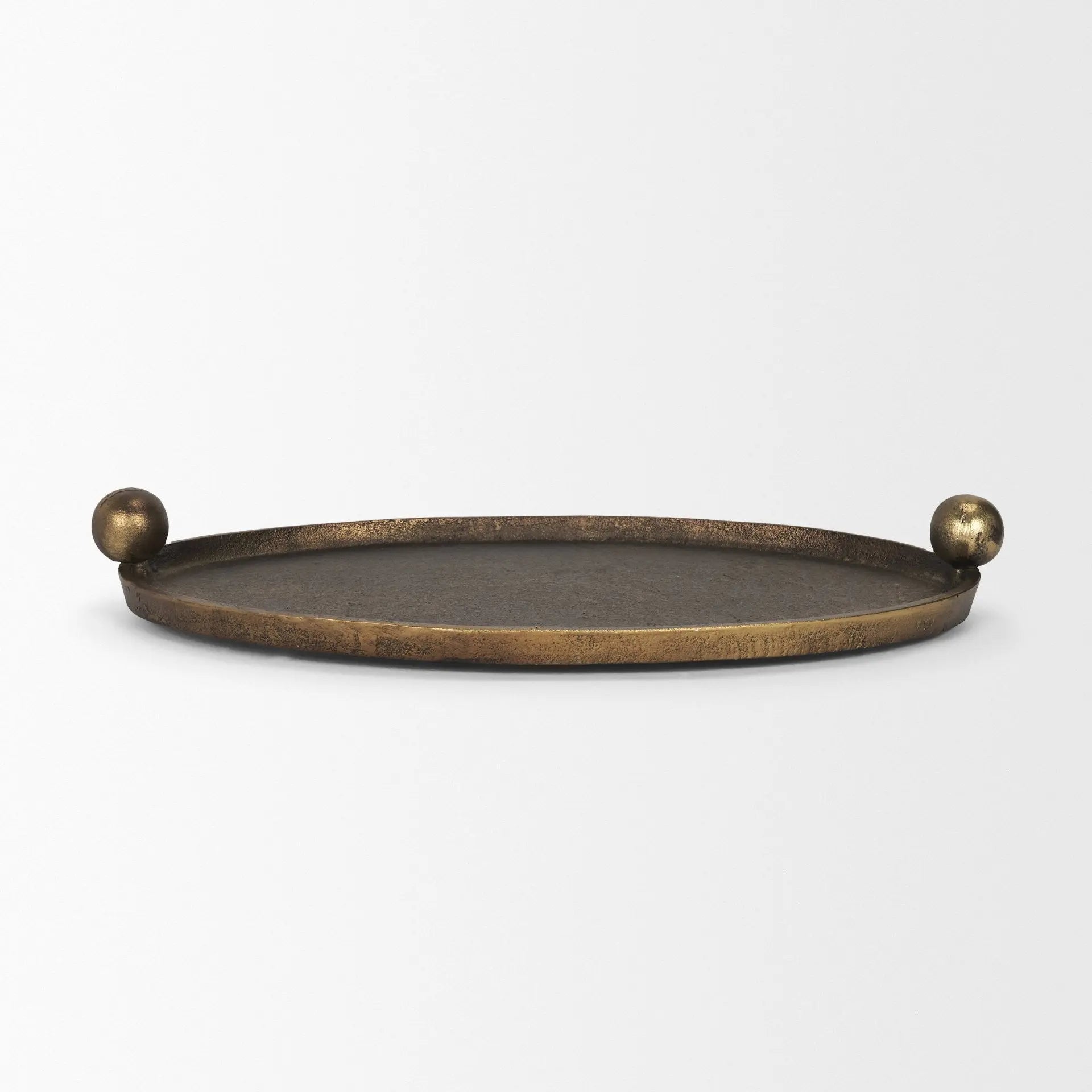 16" Antiqued Gold Aluminum Handmade Oval Vanity Tray With Handles Homeroots Kitchen & Dining