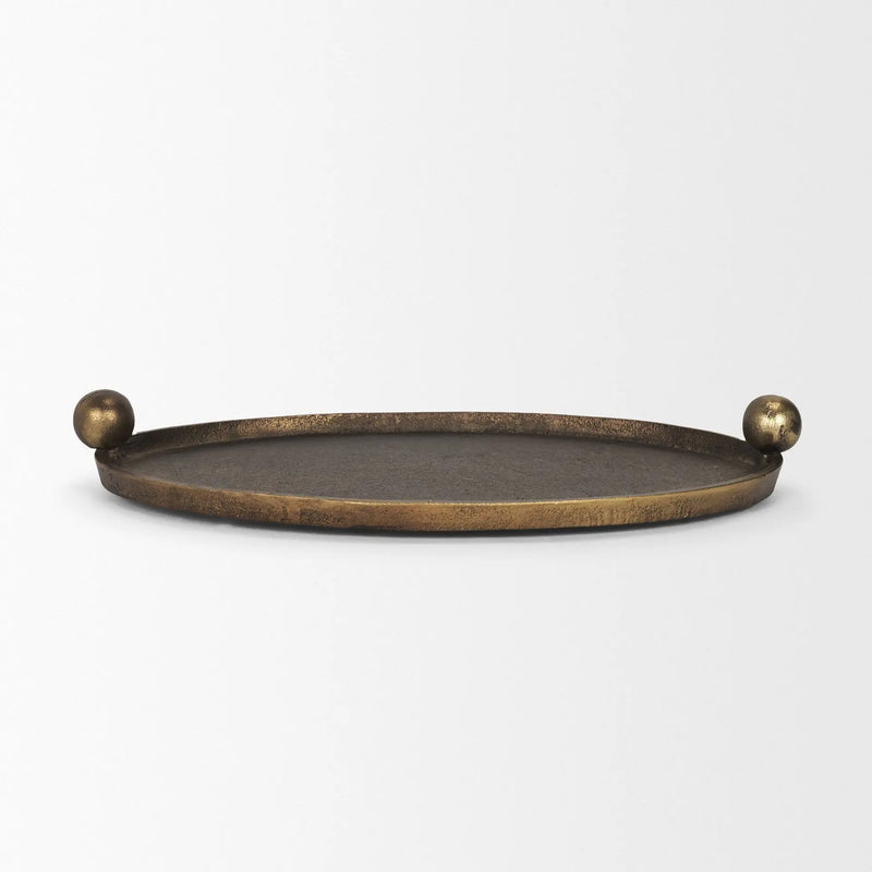 16" Antiqued Gold Aluminum Handmade Oval Vanity Tray With Handles Homeroots Kitchen & Dining
