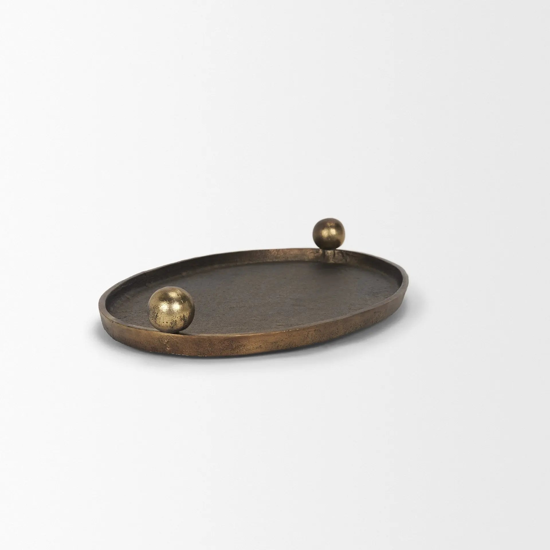 16" Antiqued Gold Aluminum Handmade Oval Vanity Tray With Handles Homeroots Kitchen & Dining