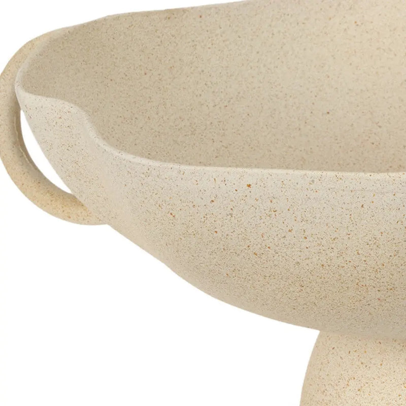 16" Beige Cast Aluminum Round Pedestal Centerpiece Bowl With Handles Homeroots Kitchen & Dining