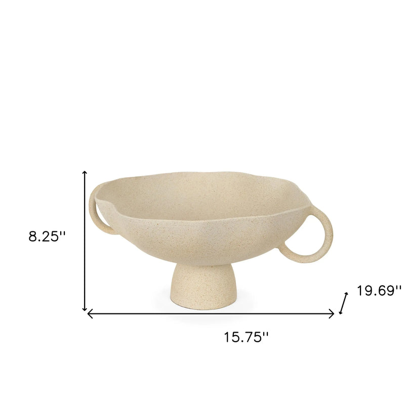 16" Beige Cast Aluminum Round Pedestal Centerpiece Bowl With Handles Homeroots Kitchen & Dining