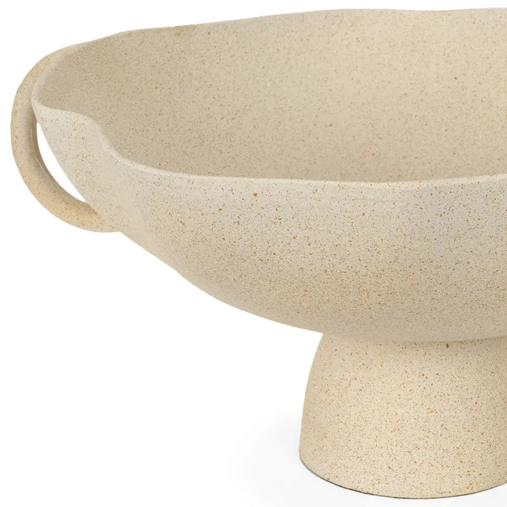 16" Beige Cast Aluminum Round Pedestal Centerpiece Bowl With Handles Homeroots Kitchen & Dining