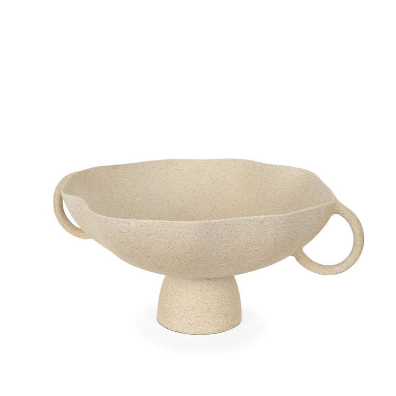 16" Beige Cast Aluminum Round Pedestal Centerpiece Bowl With Handles Homeroots Kitchen & Dining