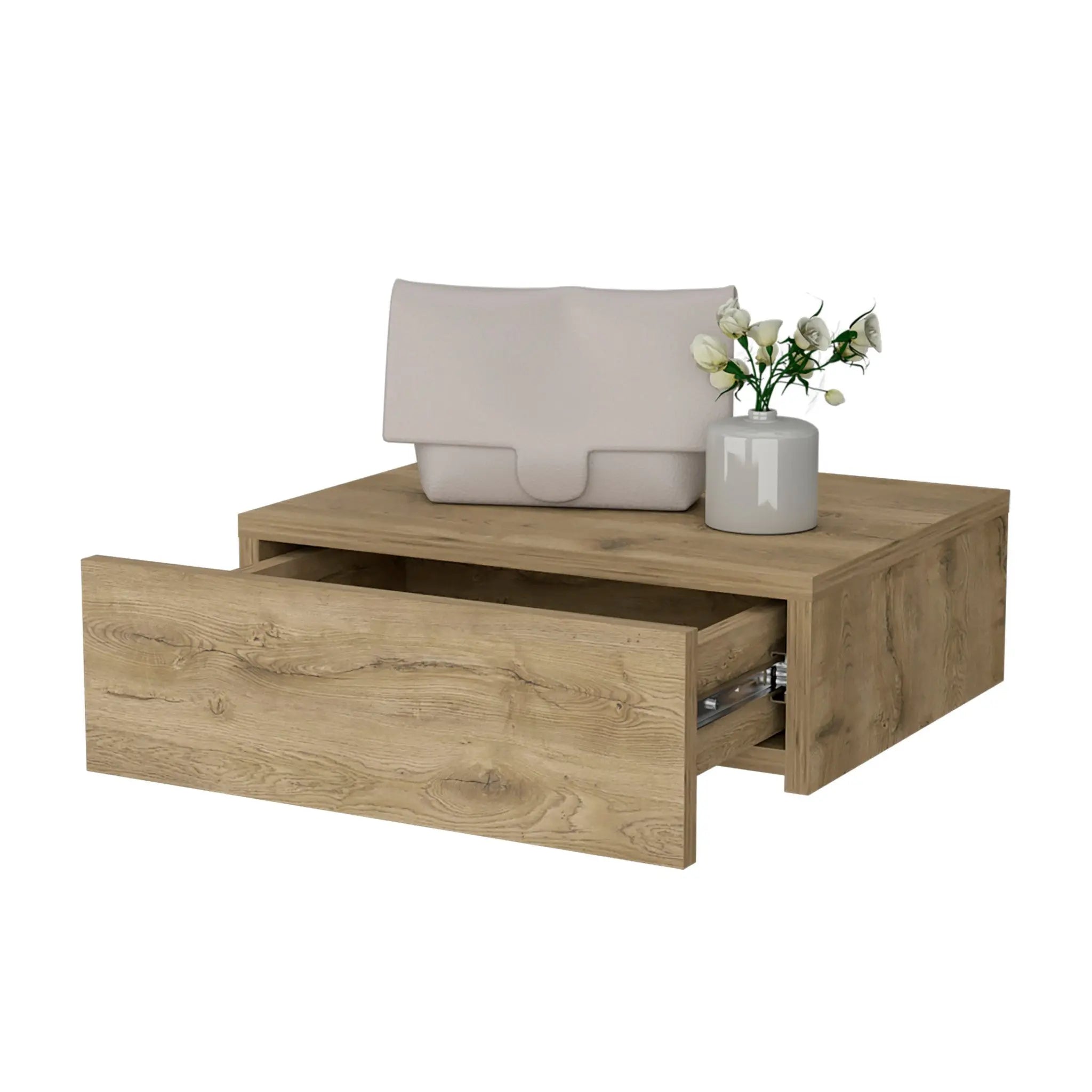 5" Beige Wood One Drawer Floating Nightstand - GreatEagleInc