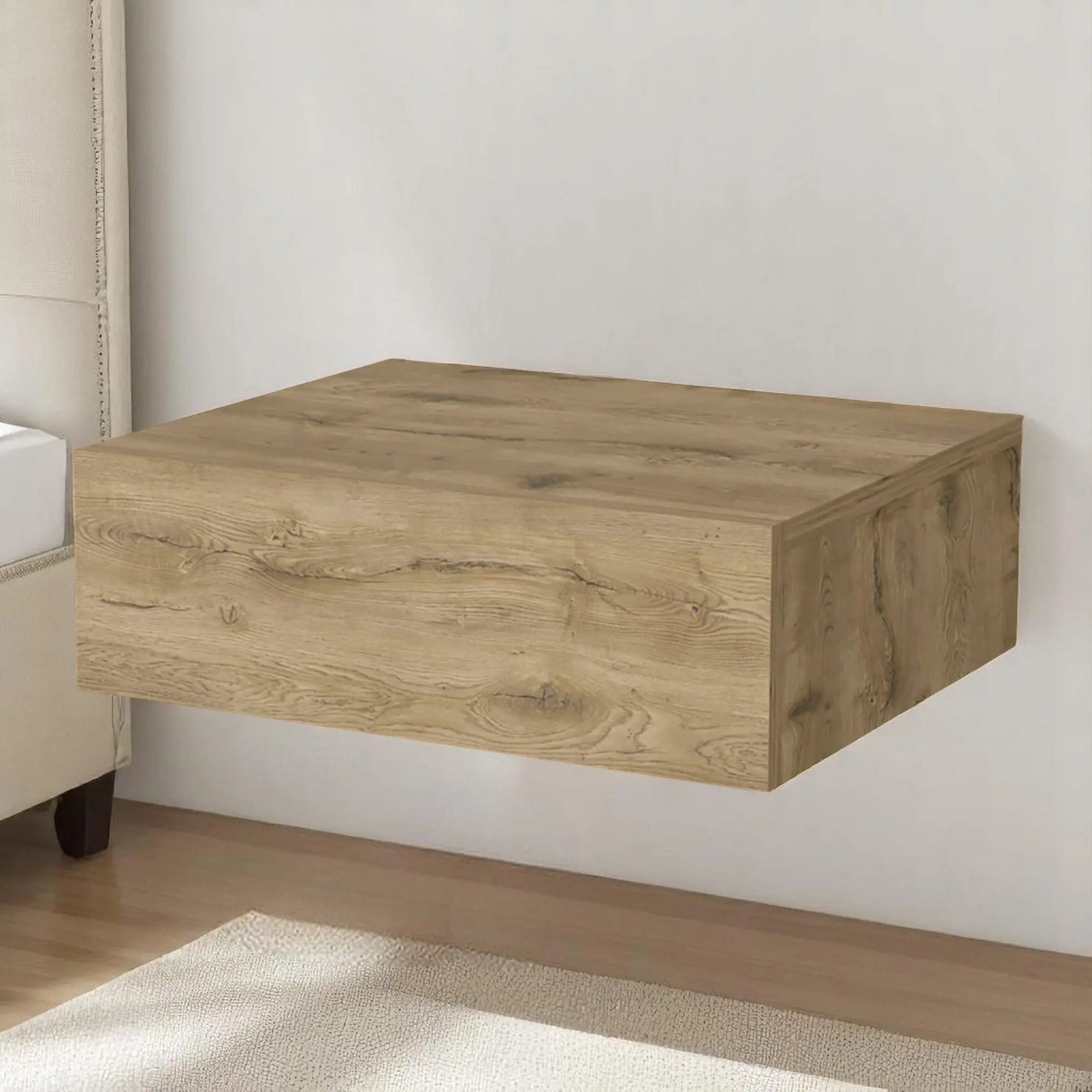 5" Beige Wood One Drawer Floating Nightstand - GreatEagleInc