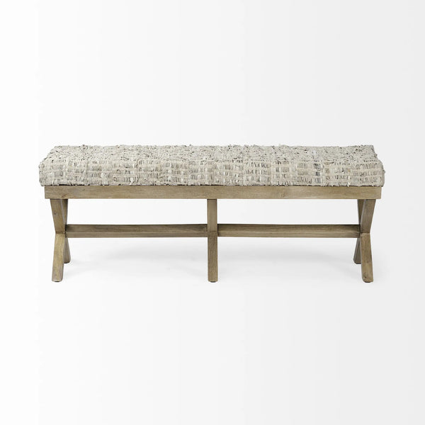 16" Beige and Brown Upholstered Faux Leather Bench Homeroots Living Room