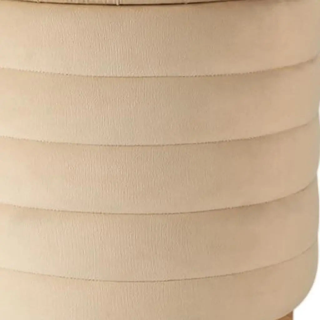 16" Beige and Natural Velvet Tufted Cylinder Storage Ottoman Homeroots Living Room