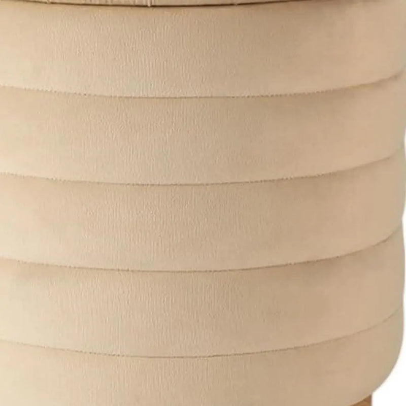 16" Beige and Natural Velvet Tufted Cylinder Storage Ottoman Homeroots Living Room