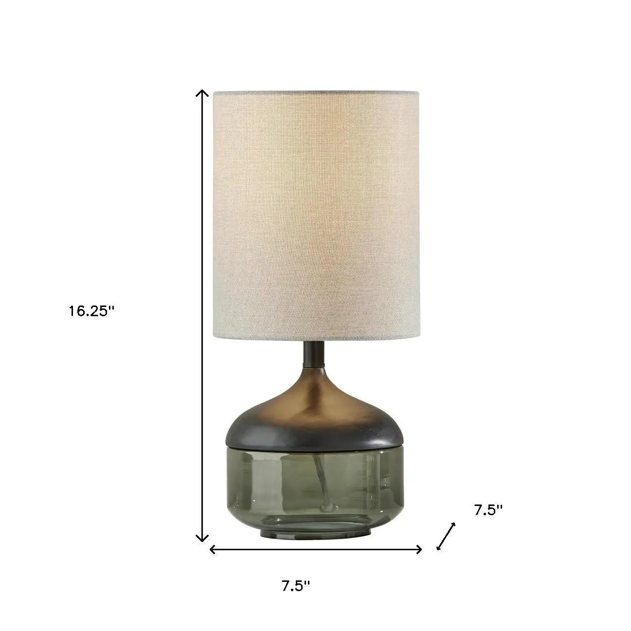 16" Black And Dark Green Wood And Smoked Glass Table Lamp With Beige Drum Shade Homeroots Lighting