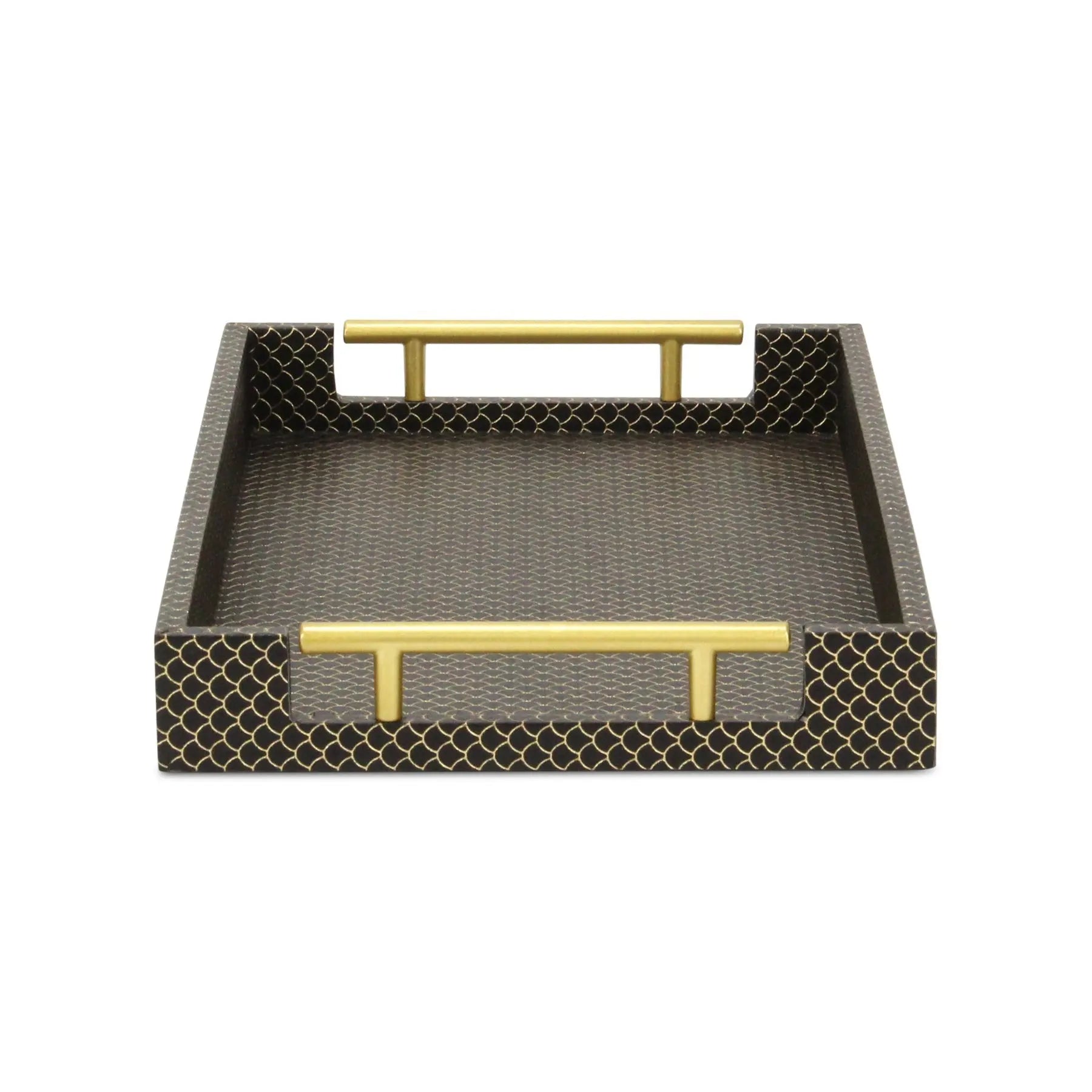 16" Black And Gold Geometric Print Handmade Serving Tray Homeroots Kitchen & Dining