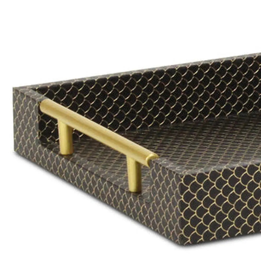 16" Black And Gold Geometric Print Handmade Serving Tray Homeroots Kitchen & Dining