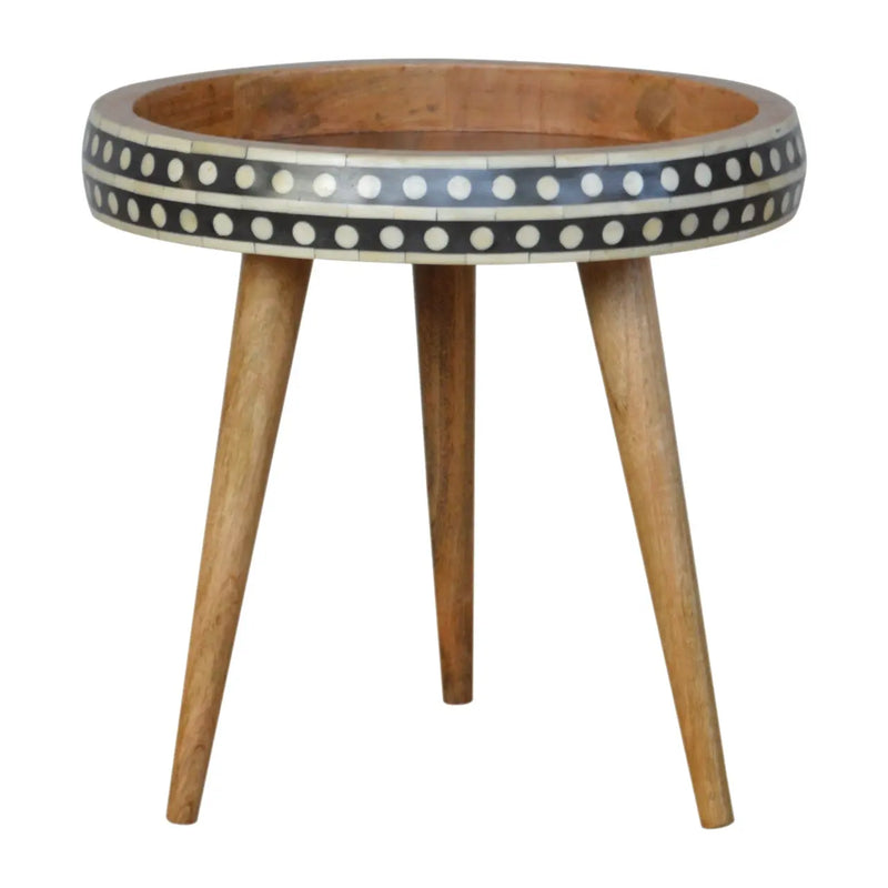 16" Black Brown and Off White Solid Wood End Table Homeroots Living Room
