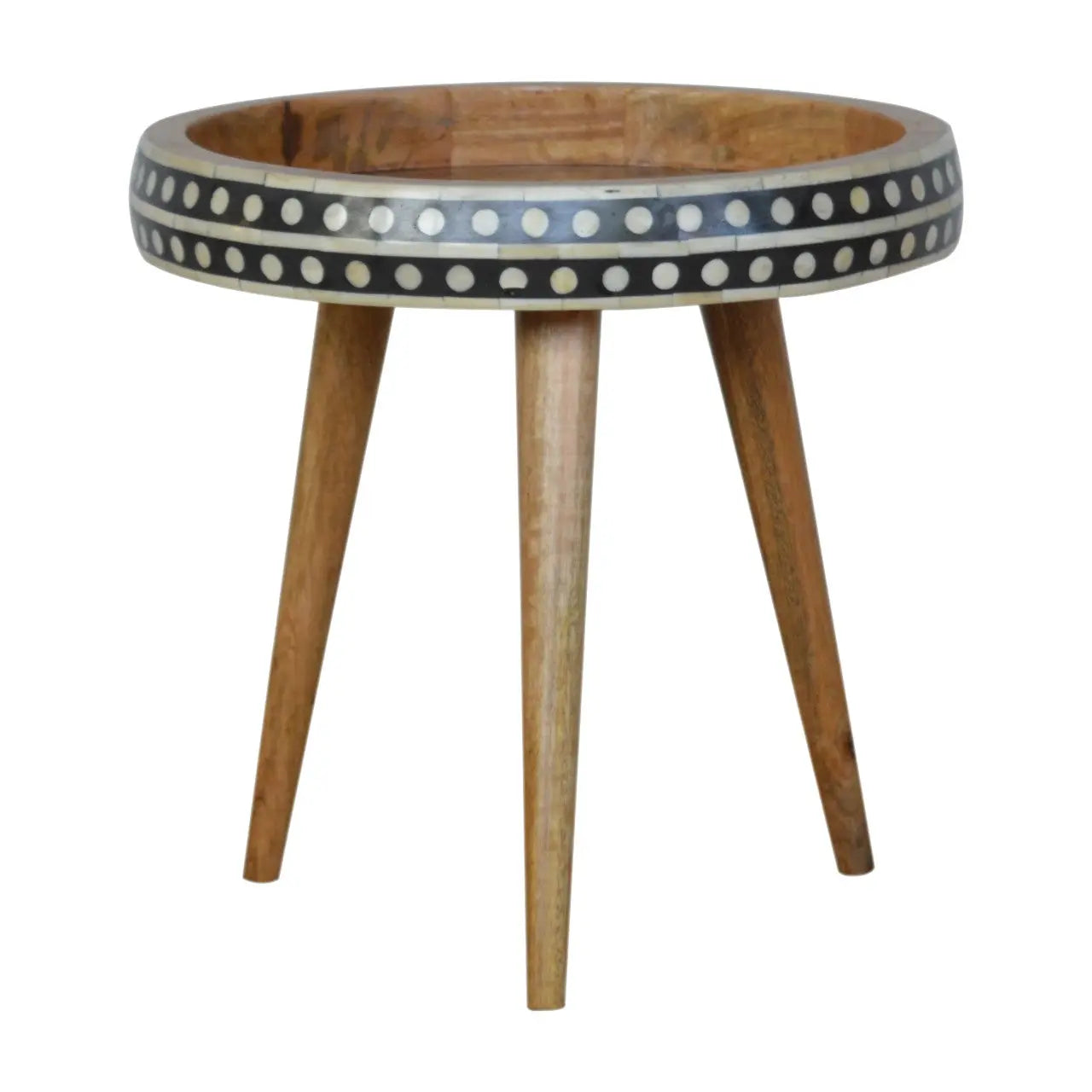 16" Black Brown and Off White Solid Wood End Table Homeroots Living Room