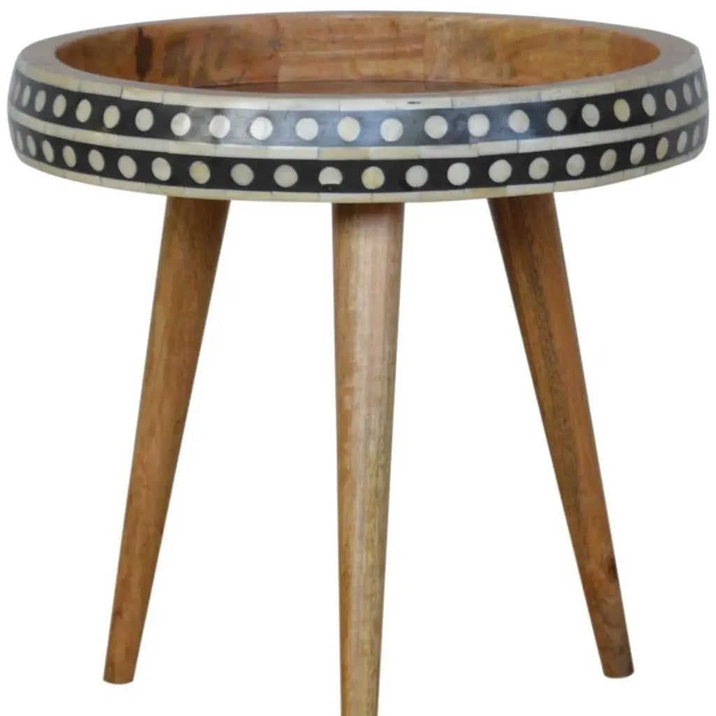 16" Black Brown and Off White Solid Wood End Table Homeroots Living Room