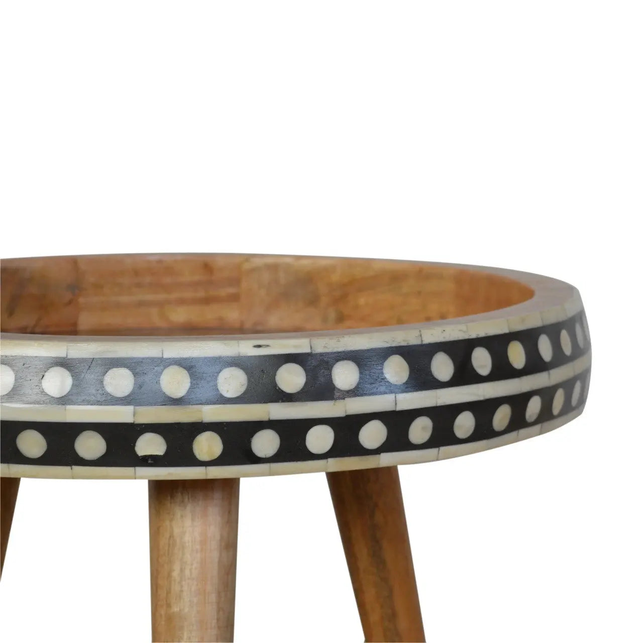 16" Black Brown and Off White Solid Wood End Table Homeroots Living Room
