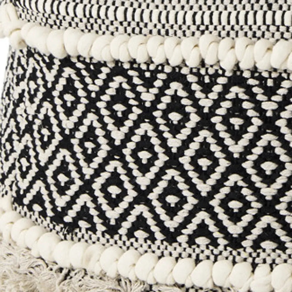 16" Black Gray and White Cotton Geometric Pouf Ottoman Homeroots Living Room