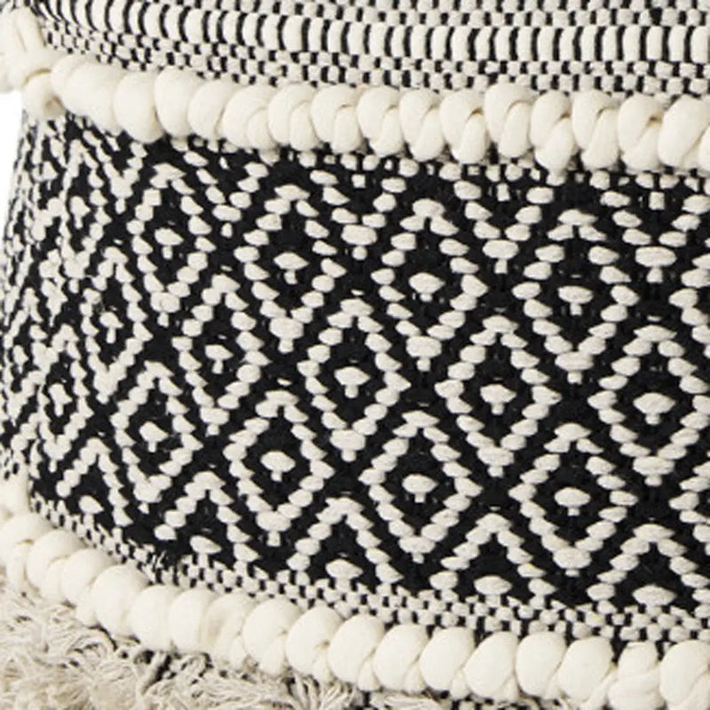 16" Black Gray and White Cotton Geometric Pouf Ottoman Homeroots Living Room
