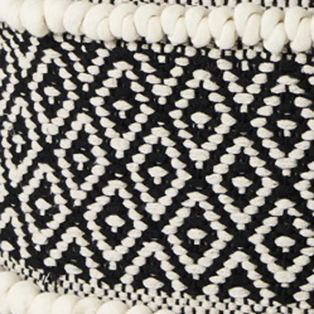 16" Black Gray and White Cotton Geometric Pouf Ottoman Homeroots Living Room